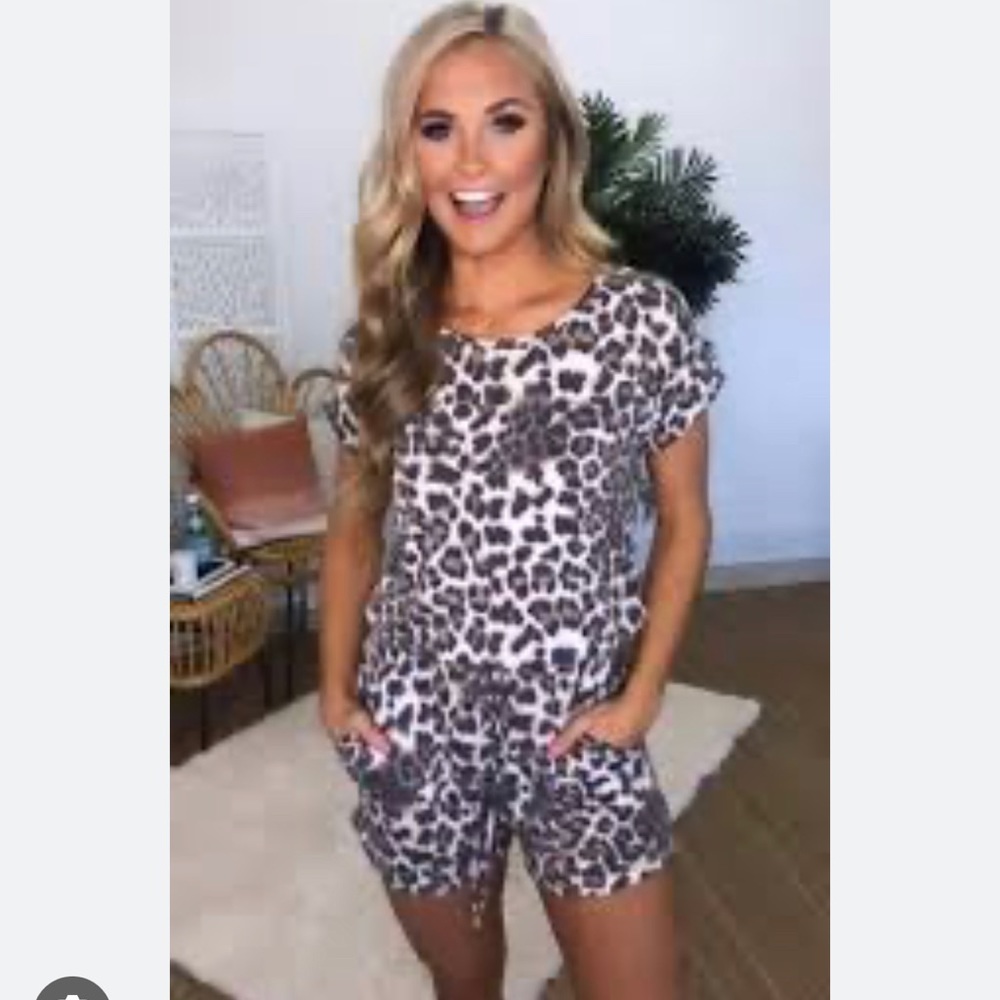 Pink lily leopard romper